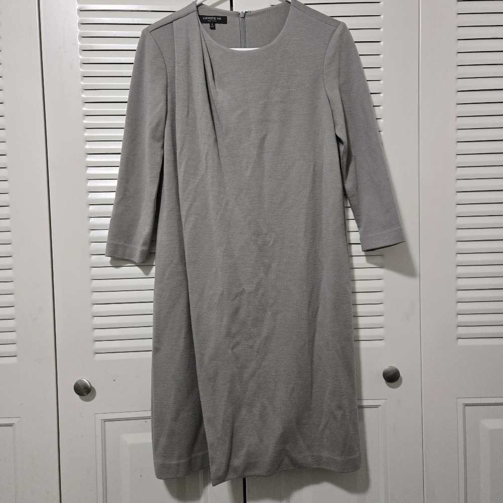 Lafayette 148 Overlay Dress Wool Gray Size P